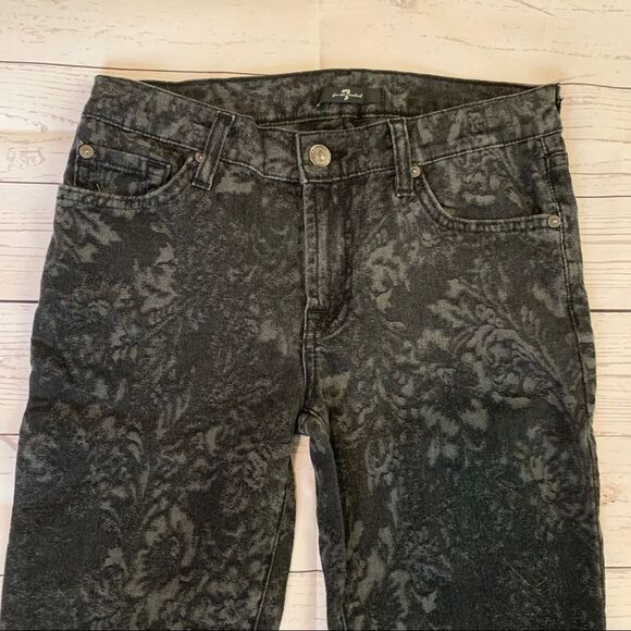 7 For All Mankind Black‎ Skinny Damask Floral Jeans - Picture 2 of 9